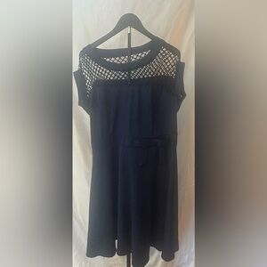 Navy Blue Dress with Mesh Detail